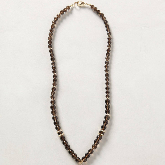 Anthropologie Long Beaded Necklace Zilia Tassel Clear Brown Glass - Picture 3 of 3